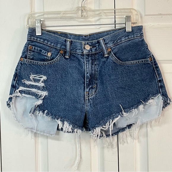 Levi's Pants - LEVI’S 505 Distressed Medium Stone Washed Chewed Hem Cut Off Upcycled Jean Short